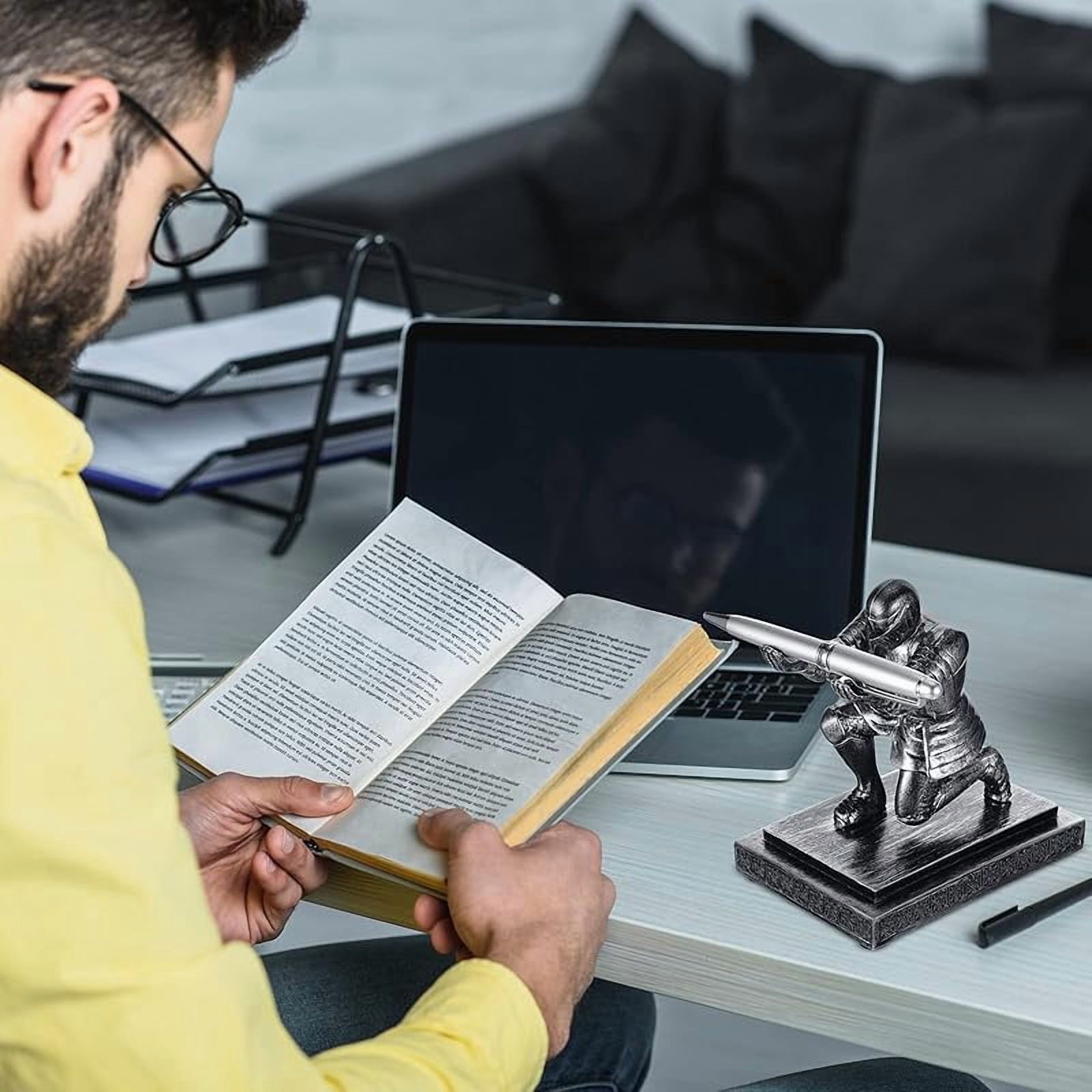 Knight Pen Holder with 2 Pens Resin Desk Organizers and Accessories Funny Executive Pen Stand Fancy Cool Office Gadgets Cool Desk Decorations for Men Home Supplies(Classic,Iron)