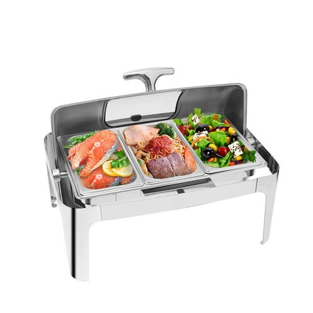 

14.3QT Stainless Steel Roll Top Chafing Dish Set for Restaurants