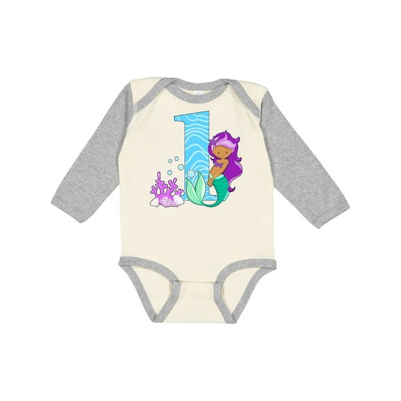 Inktastic First Birthday Mermaid Girls Long Sleeve Baby Bodysuit