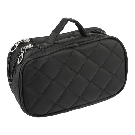 Unique Bargains 1pcs Travel Double Layer Makeup Bag Portable Makeup Organizer Bag Cosmetics Storage Bag Waterproof Black