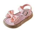 thumbnail image 3 of Gubotare Girls Sandals Big Girls Girl's Sandals Dressy Bow Ankle Strap Sandal Open Toe Slides Flats Summer Cute Vacation Sandals Sizes 12 (Pink,Little Kids 12), 3 of 9