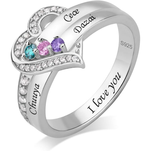 925 Sterling Silver Personalized Mothers Rings with 1-8 Birthstones Custom Family Ring for Women Customize Names Engraved Family Rings for Mothers Day