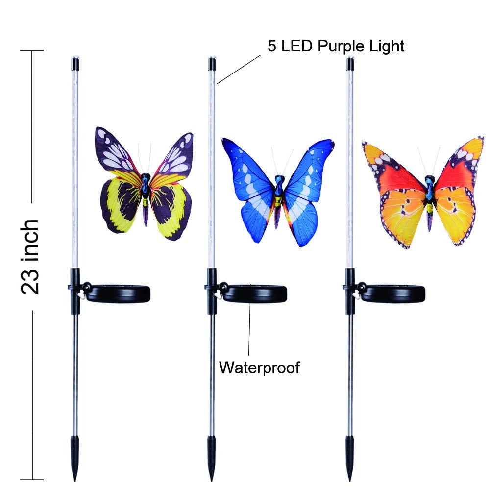 Garden Solar Lights Outdoor, 3 Pack Solar Stake Lights Multi-Color Changing LED Butterfly, Fiber Optic Decorative Lights for Yard,