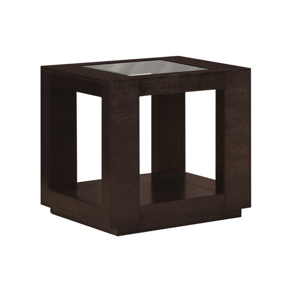 Accent Table, Side, End, Nightstand, Lamp, Living Room, Bedroom, Clear Tempered Glass, Brown Veneer, Transitional
