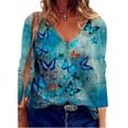 thumbnail image 1 of DYMADE Women Plus Size Floral Printing Long Sleeve V-neck Casual T-shirt Top, 1 of 4