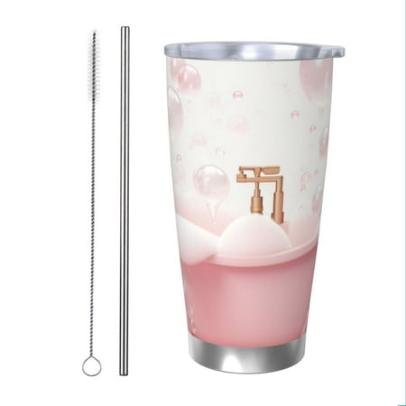 

KLL Cute Bathtub Print 40oz Stainless Steel Insulated Car Cup with Spillproof Lid - Keep Your Drink Hot or Cold on the Go-Straw Two-piece Set