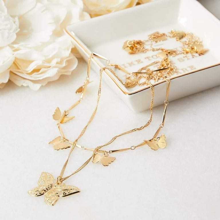 2 Pieces Gold Butterfly Jewelry Set for Women Girls, Pendant Necklace Bracelet Accessories - Walmart.com