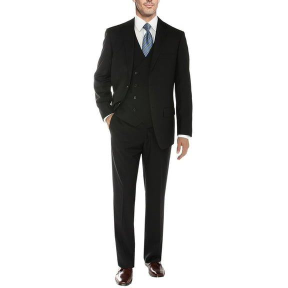 Mens Ticket Pocket Three Piece Db Black Modern Fit Vested