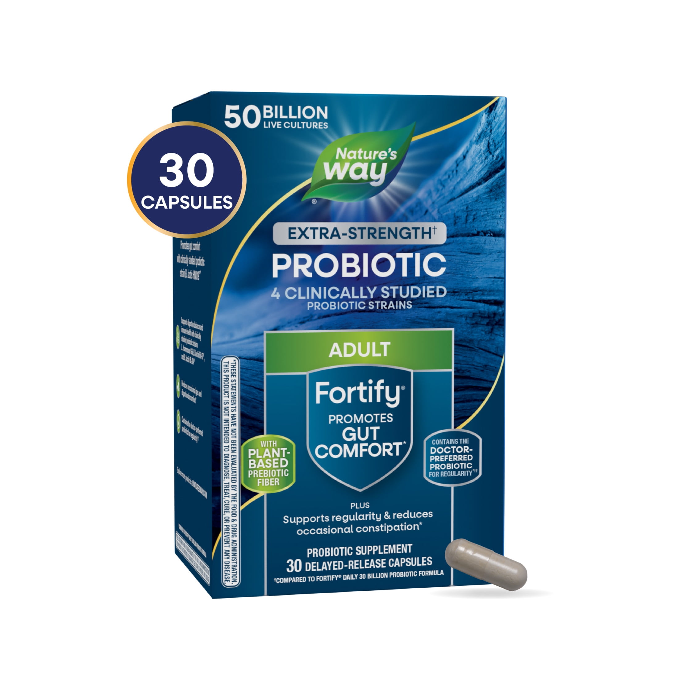 Nature's Way Extra Strength** Probiotic Fortify Adult Capsules, 50 Billion Cultures, Unisex, 30 Ct