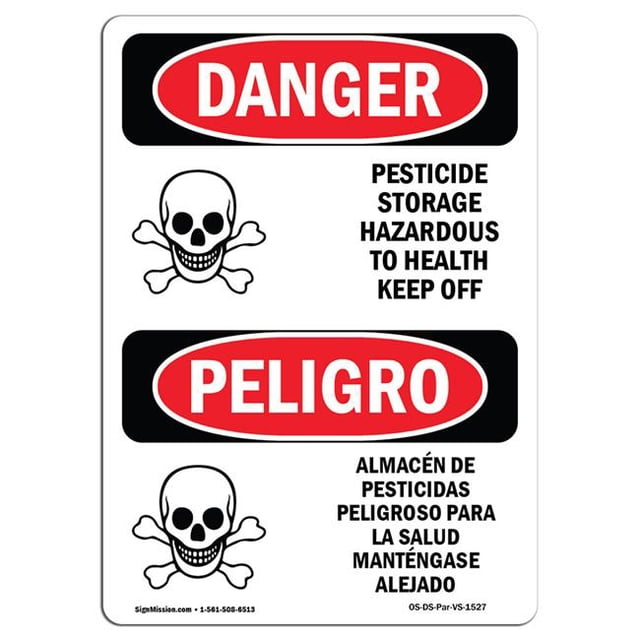 SignMission OS-DS-D-1218-VS-1527 OSHA Danger Sign - Pesticide Storage Hazardous Bilingual