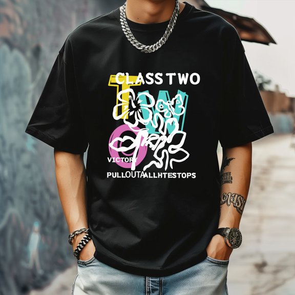 Men's T Shirt Round Neck Patterned Tee Summer New Sports Shirt Vintage Style Gift for Friends XS