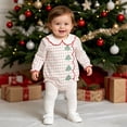 thumbnail image 5 of 0-3 Months Newborn Baby Bodysuits Infant Baby Girl Outfit Christmas Tree Embroidery Long Sleeve Romper Bodysuit Smocked Bubble Clothes,Red Jumpsuit Sleep & Play One-Piece Bodysuit, 5 of 7