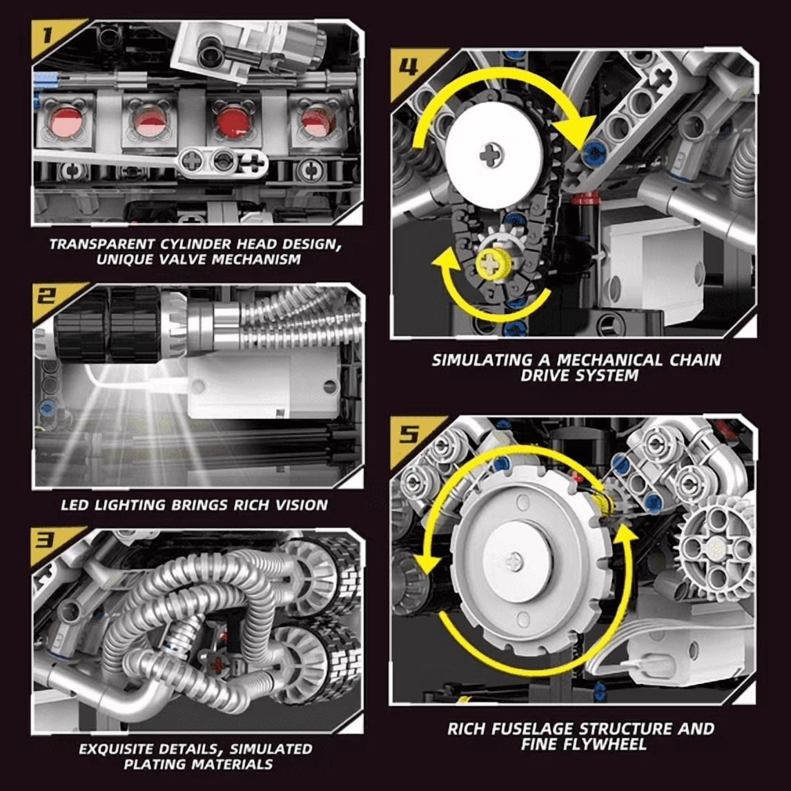 Motorized V8 Engine Building Kit with LED, APP-Controlled Technical Car Part Model for Hobbyists