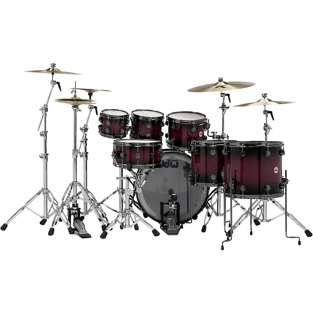 DW Collector's Series Purpleheart 7-Piece Lacquer Specialty Shell Pack Natural to Black Burst With Black Nickel Hardware
