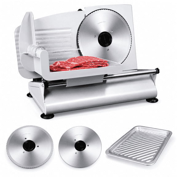 Meat Slicer Machine for Home, 200W Electric 7.5" Stainless Steel Slicer with 2 Removable Blades, Adjustable Thickness, Child Lock, Bread Slicer, Cheese Slicer
