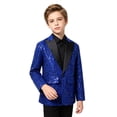 thumbnail image 4 of iiniim Boys Shiny Sequins Tuxedo Suit Jacket Coat for Halloween Party Festival Dance 6-16 Blue 12, 4 of 7
