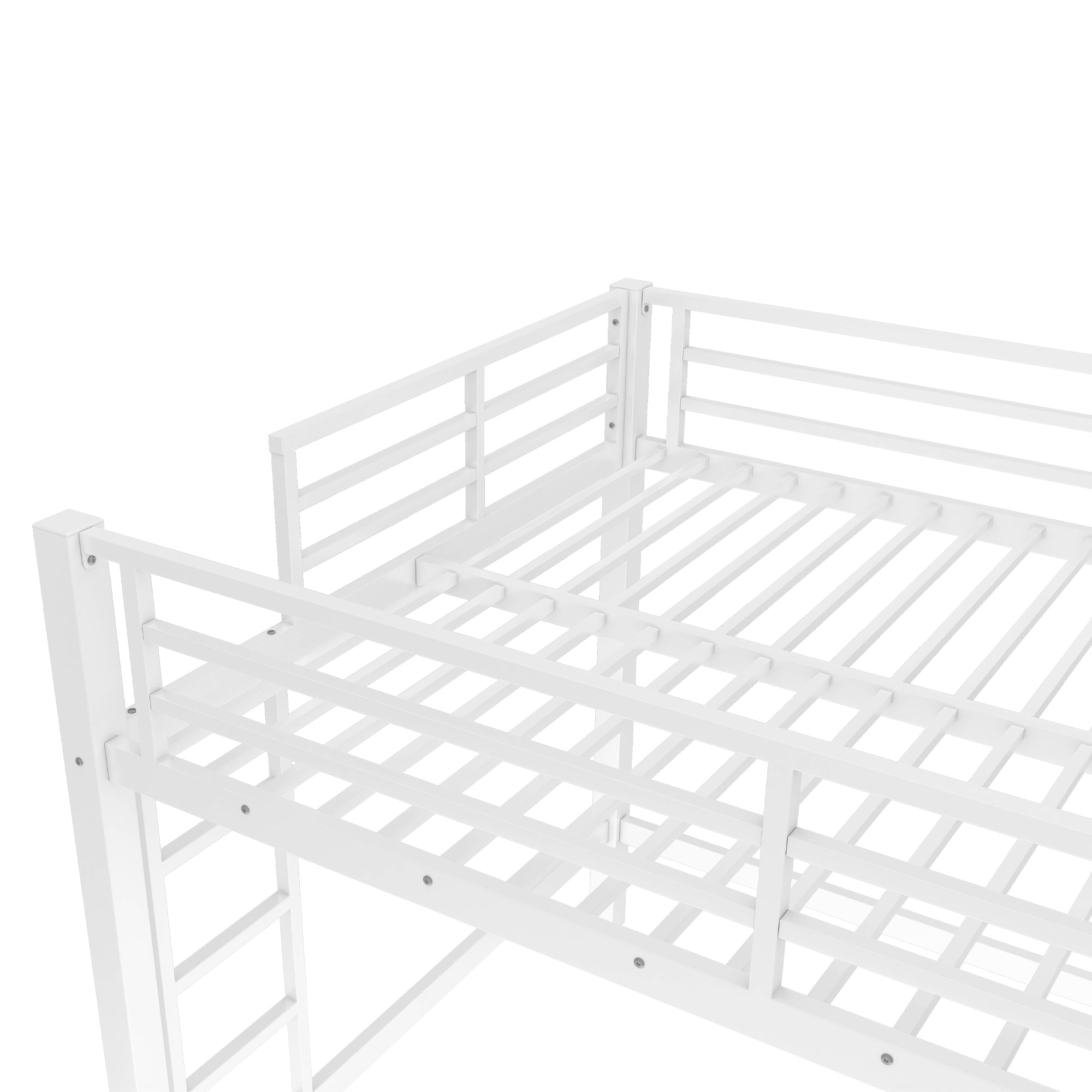 Leumius Loft Bed Queen Size,Heavy Duty Metal Bed Frame with Easy Climbing Ladder and Guardrails,White