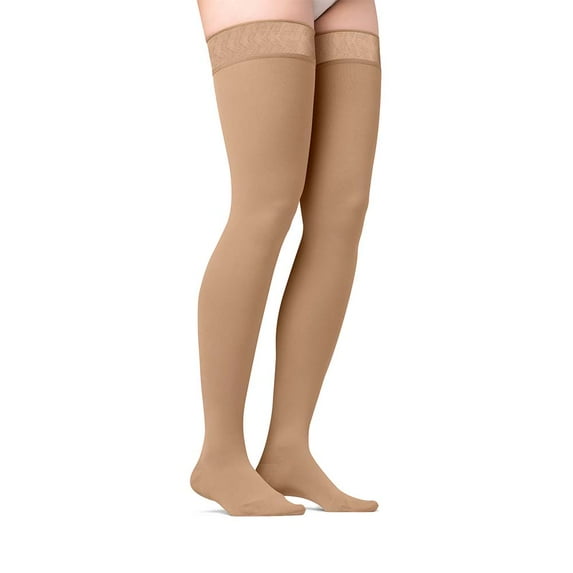 JOBST Maternity Opaque Compression Stockings, 15-20 mmHg, Thigh High, Closed Toe, Caramel, Small