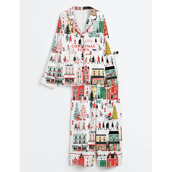 Women’s Christmas Town Long Sleeve Satin Pajama Set