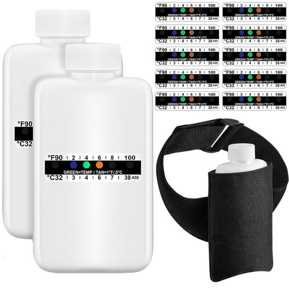 Kaireo 14Pcs Urine Testing Complete Kit, 14Pcs Test Kit Includes 2 Translucent Portable Travel Empty Bottles 10 Adhesive Temperature Test Strips for Testing