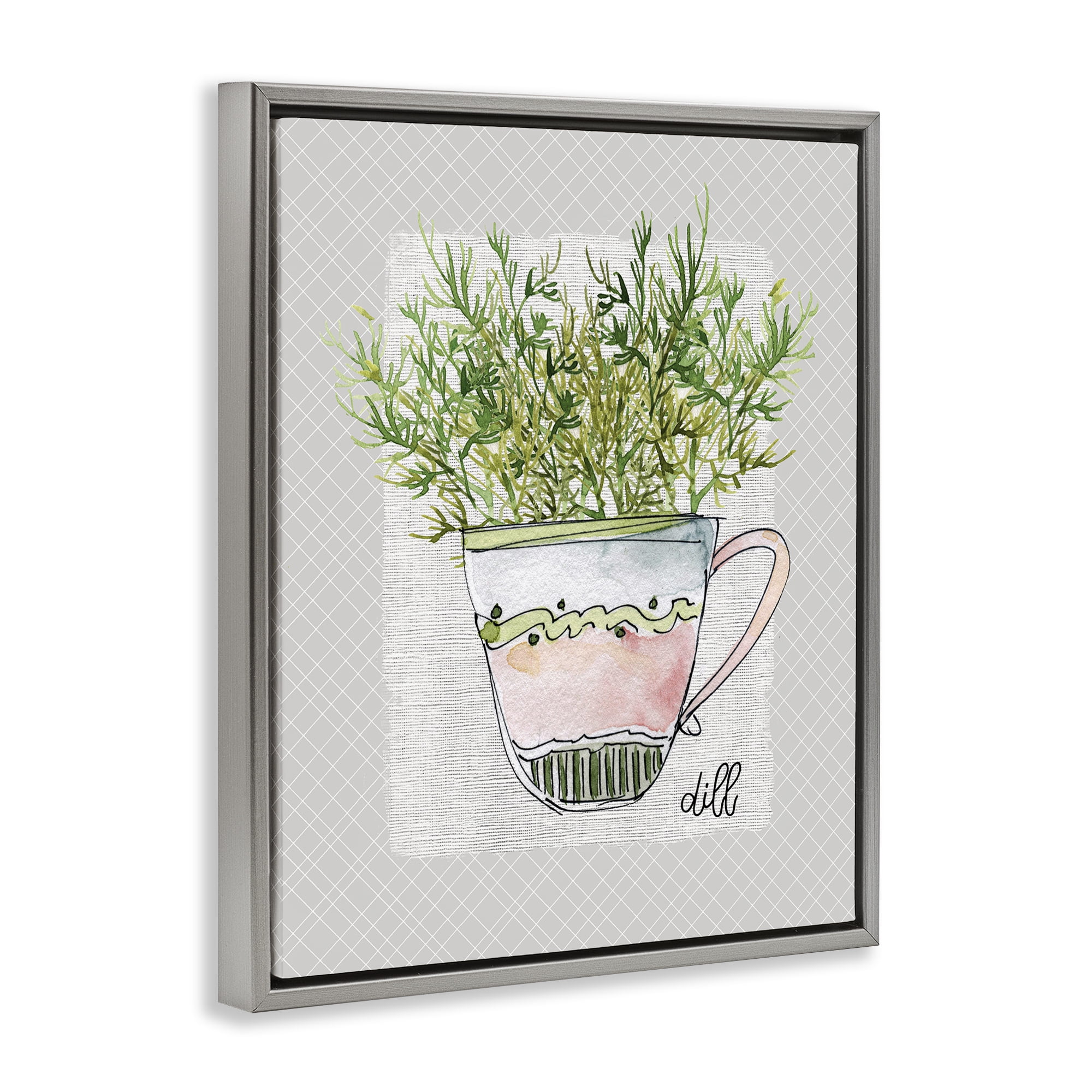 Stupell Industries Dill Herb Mug Gray Framed Floater Canvas Wall Art, design by Livi Finn