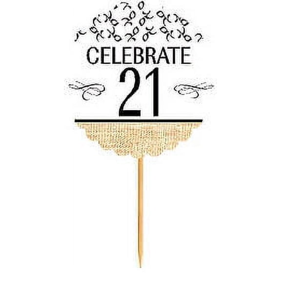 21st Birthday / Anniversary Novelty Burlap Cupcake Decoration Picks -12pack