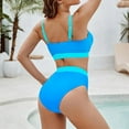 thumbnail image 3 of Dezsed Women's Bikini Sets Two Piece Swimsuit High Waisted V Neck Wrap Front Adjustable Spaghetti Straps Bathing Suit Blue S, 3 of 5