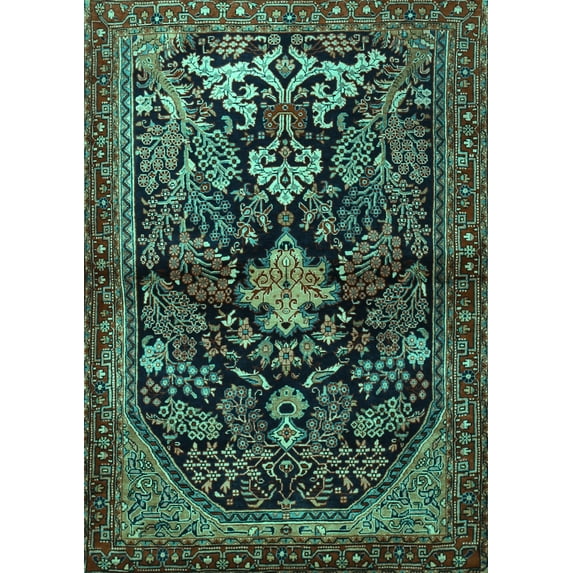 Ahgly Company Machine Washable Indoor Rectangle Persian Turquoise Blue Traditional Area Rugs, 7' x 9'