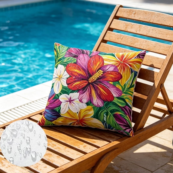 Tuvgenk Summer Waterproof Outdoor Pillow Cover 18x18 for Patio Sofa, Bright Floral Print Cushion Case for Garden