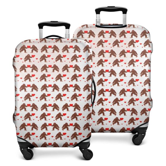 Brown Cartoon Bigfoot and Heart Pattern Luggage Cover Fashion Suitcase Cover Baggage Covers Fit 25-28 Inch Luggage (Go Travel)