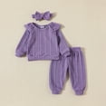 thumbnail image 5 of Coerni Toddler Baby Girl Clothes 3 6 9 12 18 24 Months Fall Outfits Solid Long Sleeve Sweatshirt Tops + Pants + Headwear Set, 5 of 7