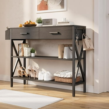 Asofer 39" Console Table with 2 Drawers, Modern Sofa Table, Narrow Wood Entryway Table for Living Room, Foyer, Black