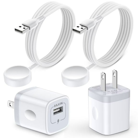 For iWatch Charger,2pcs Dual Usb Charger Block with 2pcs Magnetic Wireless Portable Usb C Type C Port Super Fast Charging Pad Cable Cord iWatch Charger Stand Adapter Plug