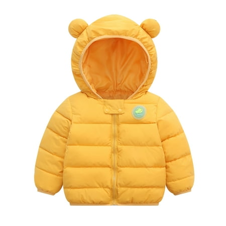 

DNDKILG Children Boy Girls Thicken Fall Winter Puffer Jacket Toddler Baby Long Sleeve Zip Up Outerwear Hooded Padded Coat Yellow 2Y-8Y