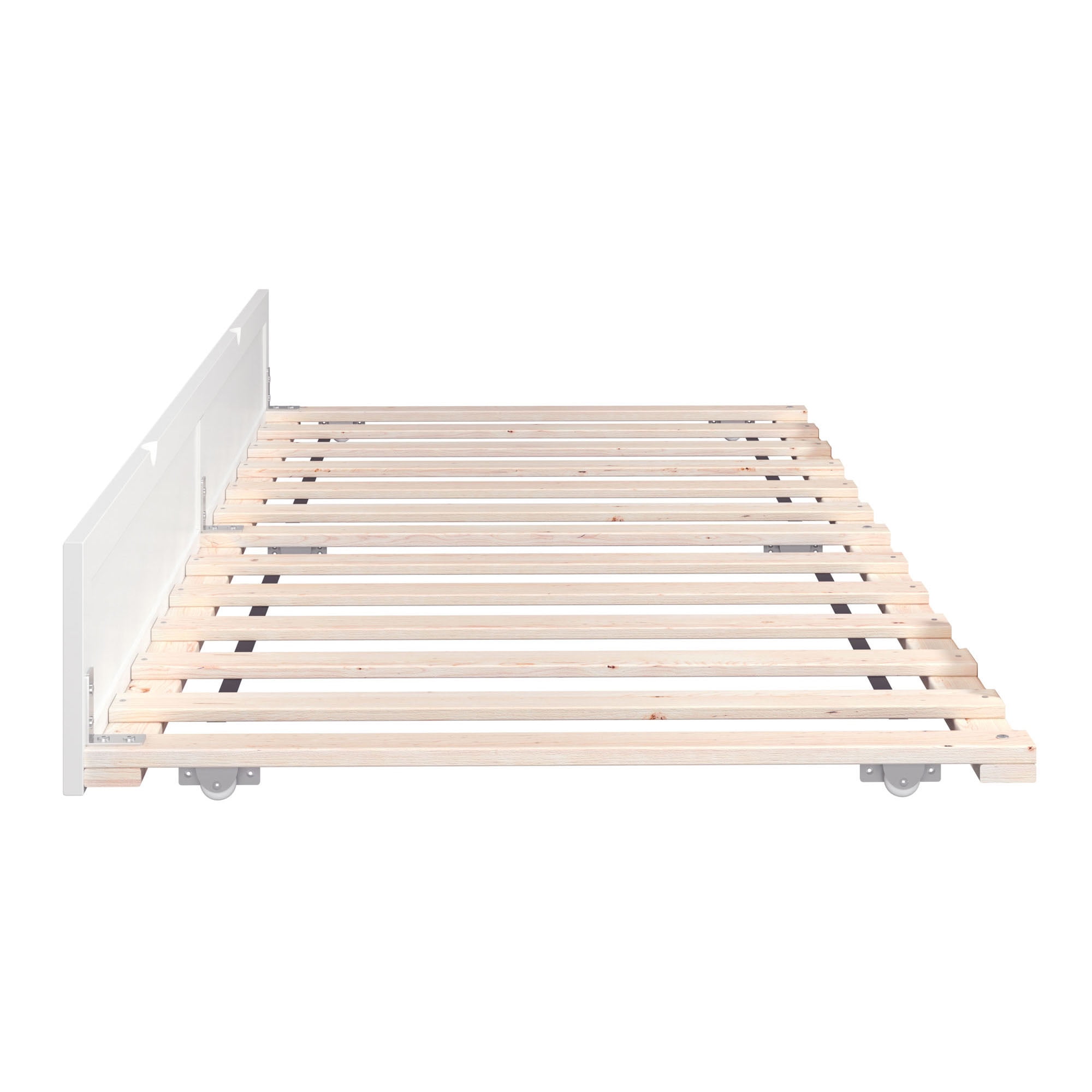 AFI Twin-XL Roll Out Wood Trundle Bed Frame with Wooden Slat Supports, White