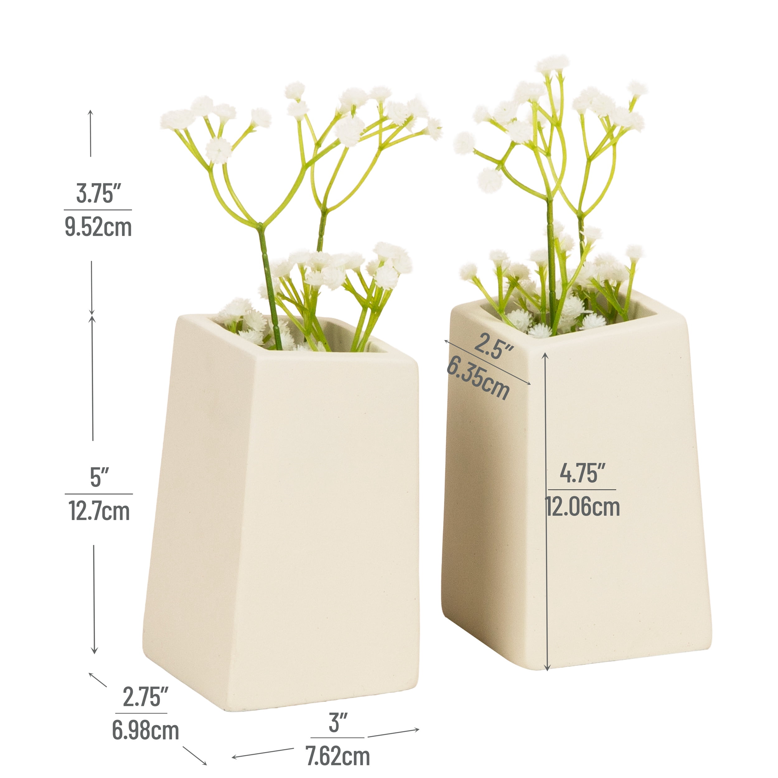 Mind Reader Cement Planter Bookends, Desk Decor and Indoor Plants, Set of 2, White