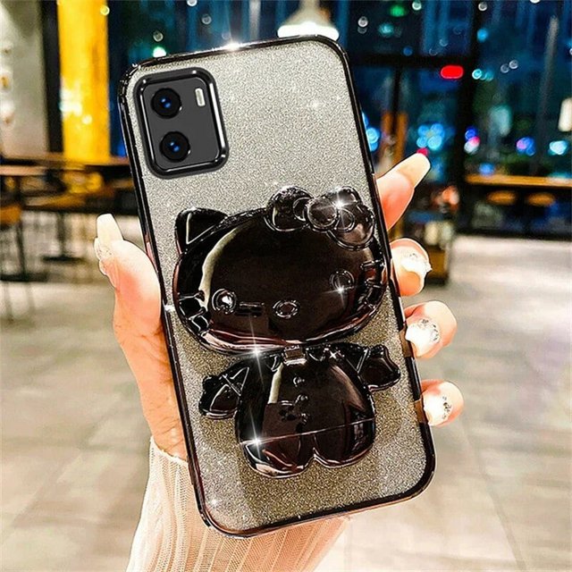 3D Plating Hello Kitty Makeup Mirror Bracket Case For iPhone 15 14 13 12 Mini 11 Pro Max XR XS MAX X 8 7 6 6S PIus SE 2020 Cover RJ