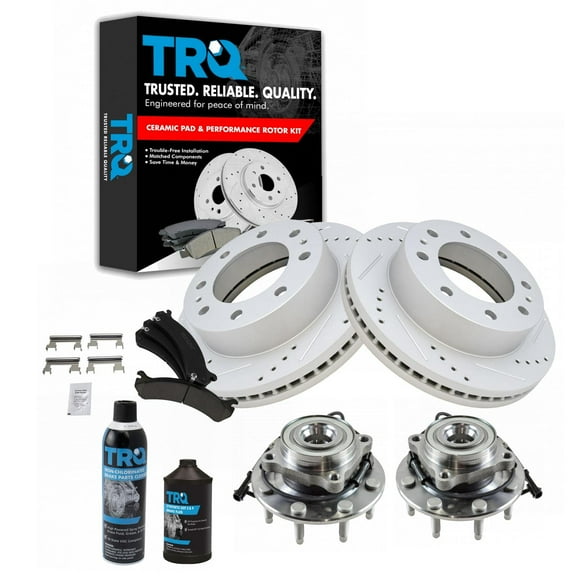 TRQ Front Wheel Hub Ceramic Brake Pad Performance Rotor Kit w/Chemicals for GM BKA21859 Fits select: 1999-2007 CHEVROLET SILVERADO, 2001-2007 GMC SIERRA