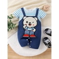 thumbnail image 2 of FEORJGP Infant Baby Boys Summer Clothes Newborn Short Sleeve Rompers Crew Neck Jumpsuits Cartoon Bear Embroidery Stripe Fake Two-Pieces Bodysuits Toddler Loose Casual Cute Set, 2 of 9
