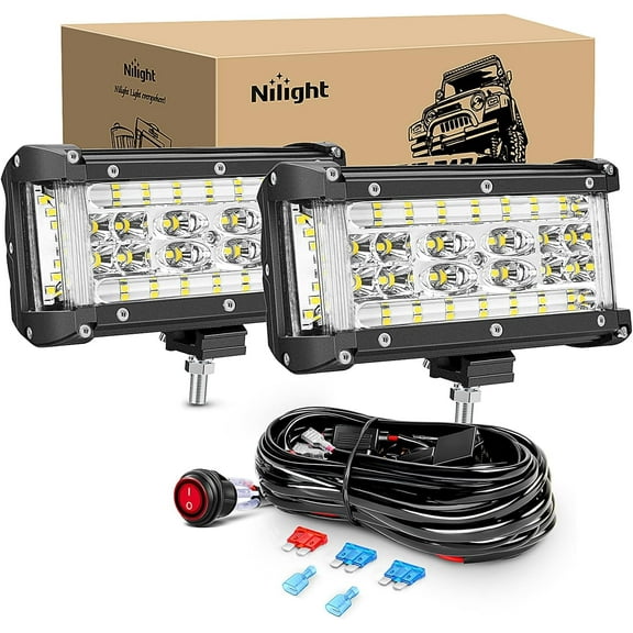Nilight Side Shooter LED Light Bar 2PCS 5.5Inch Quadruple Row Spot Flood Combo Lights with Wiring Harness Kit for Fog Light Driving Light Work Light on Truck SUV ATV UTV, 2 Years Warranty