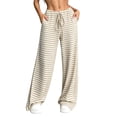 thumbnail image 3 of Women's Soft Knit Drawstring Elastic Waist Pants With Side Pockets, Tummy Control Pull On Trousers, Comfy Casual & Lounge Stretch | TruHer,Khaki S, 3 of 9