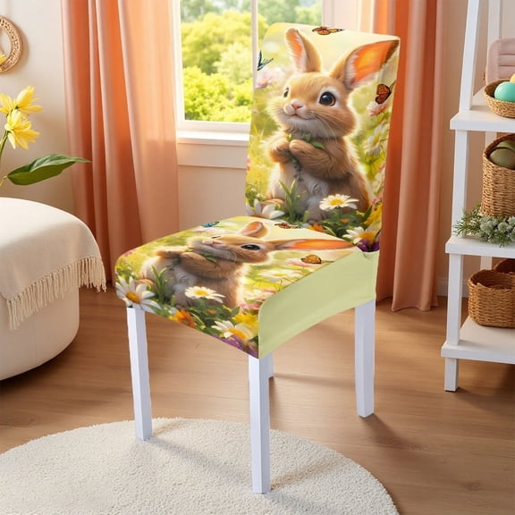 Antqov Easter Chair Covers Washable Bunny Eggs Chair Slipcovers Protector Removable Easter Dining Chair Covers for Party Holiday Kitchen Home Decorations