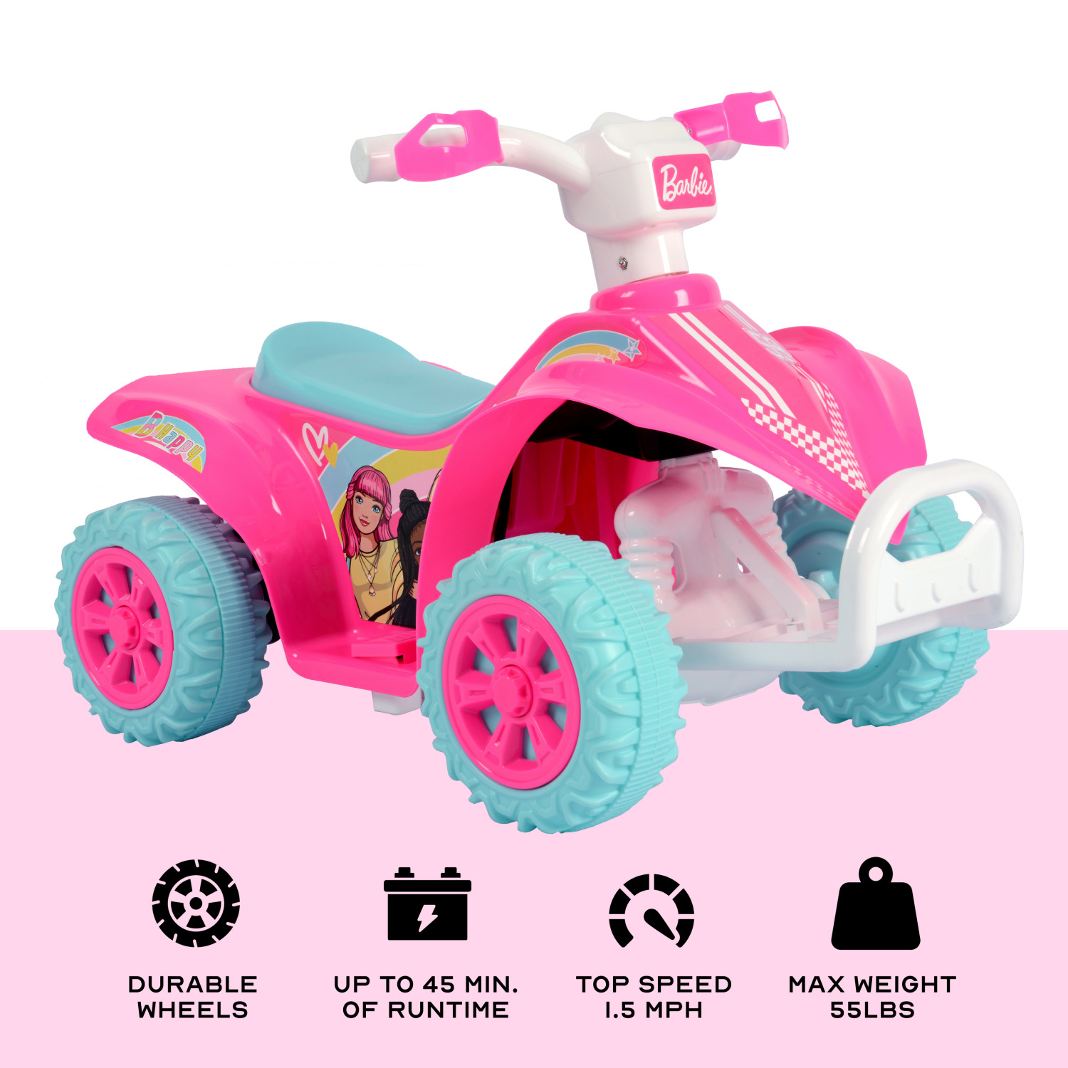 Licensed Barbie 6V Battery Powered Ride on ATV for Kids Ages 2-5 Years Old, Pink - image 3 of 13