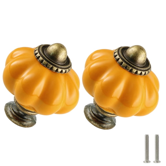 Minzimin Pumpkin Knobs 2 Pack Ceramic Cabinet Knobs Vintage Drawer Pulls - Antique Dresser Pulls with Screws for Closet Drawer Cupboard Cabinet and DIY Home Project