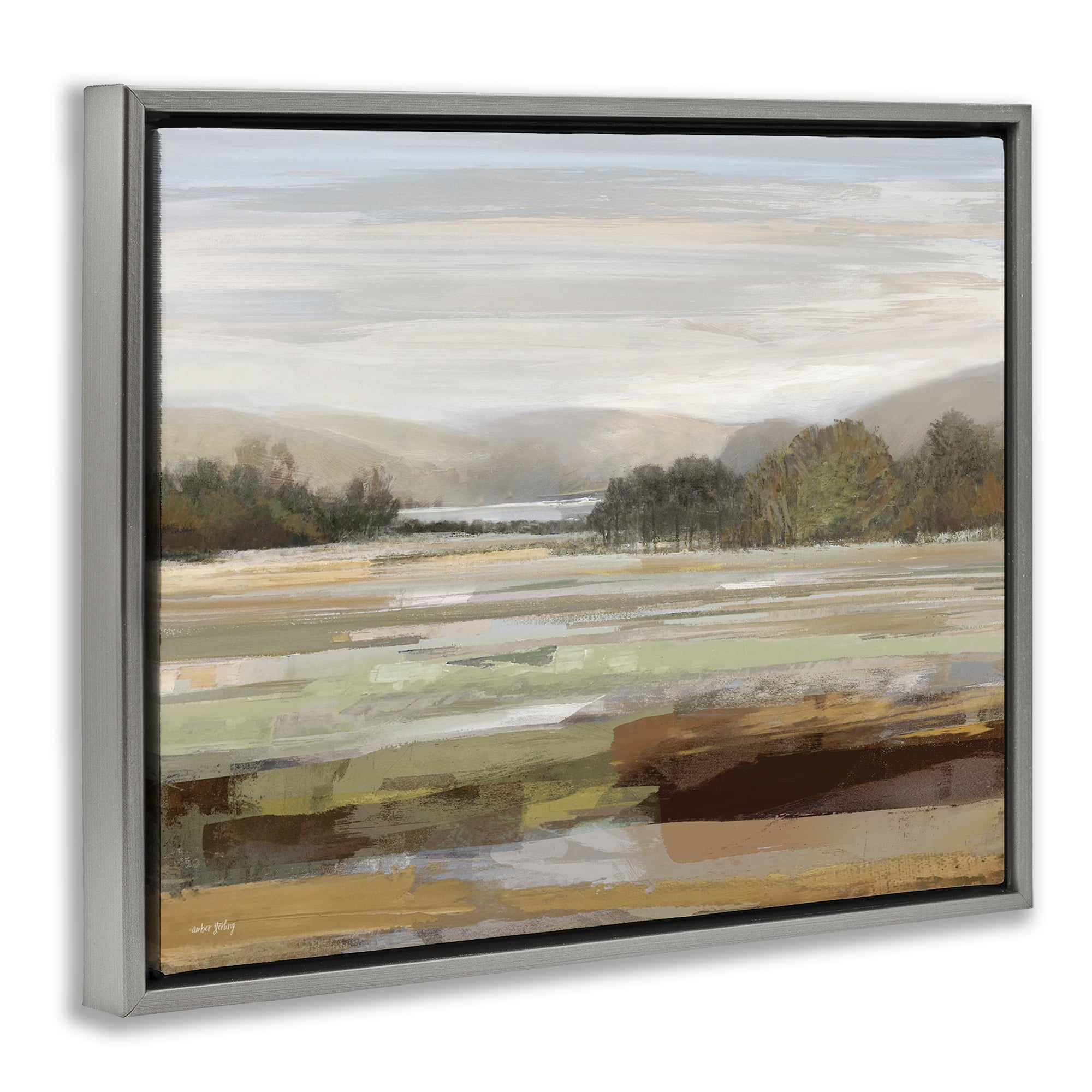 Stupell Industries Idyllic Countryside View Landscape & Nature Painting Gray Floater Framed Canvas Art Print Wall Art, 31 x 25