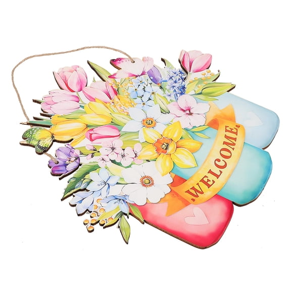 FELTECHELECTR Wooden Multi-Colored Welcome Sign Home Party Decor