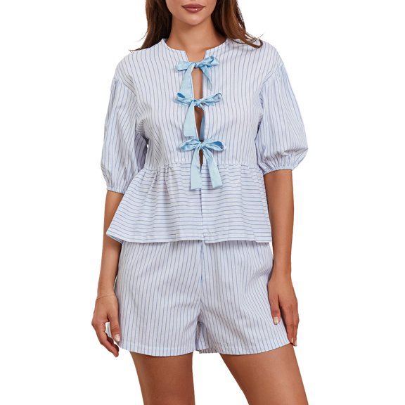 Aojekbee Women Striped Shorts, Elastic Waist Casual Shorts Summer Streetwear for Daily Date