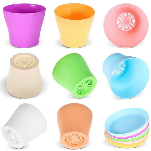 6.7" Plant Flower Seedlings Nursery Pot, 8 Pcs Plastic Colorful Planter Container Seed Starting Pots with Pallet for Modern Home Office Decorative