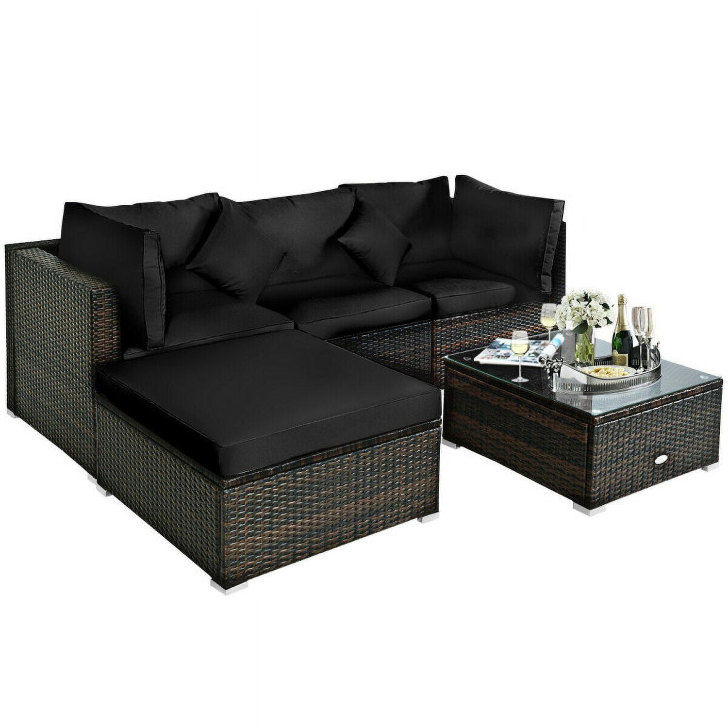 Aimee Lii 5 Pcs Outdoor Patio Rattan Furniture Set Sectional Conversation with Cushions, Outdoor Patio Set, Black