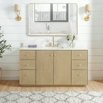 Oza 60" Single Bath Vanity in Aged Natural Oak with Fish Maw White Quartz&Mirror